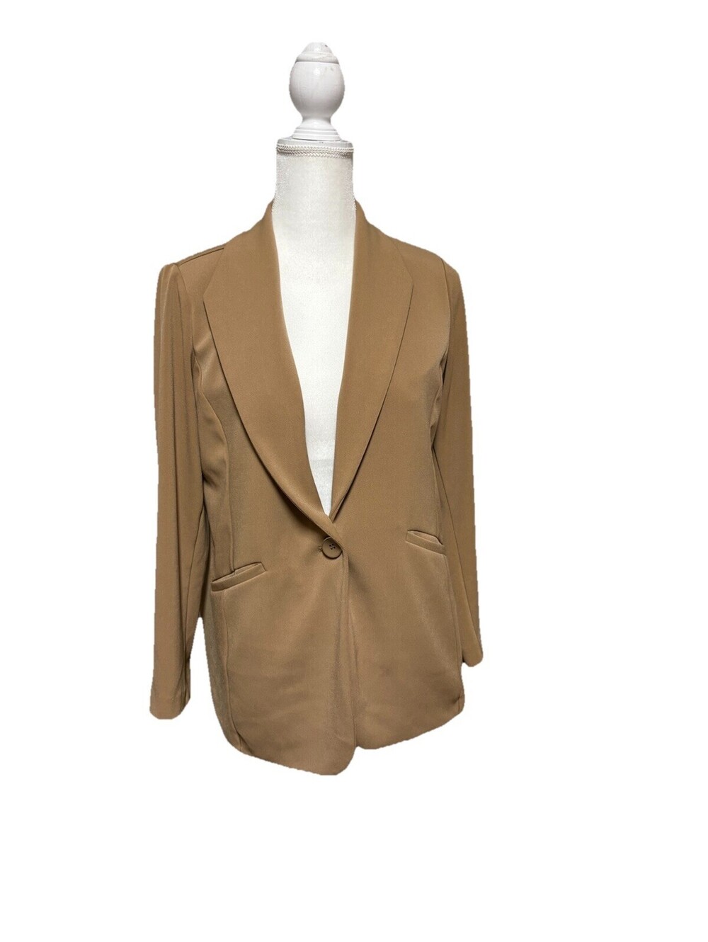 Susan Graver Weekend Petite Small Marina Knit Blazer Tan PS